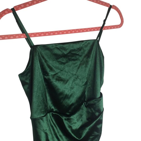 Holiday Fairy Dress Christmas Women Medium Green Satin Ruched Bodycon Mini Party - Picture 2 of 16
